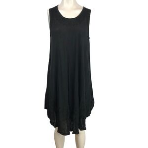 SAKKAS - WOMEN'S FREE SIZE - BLACK SLEEVELESS ROUNDN NECK EMBROIDERED BOHO DRESS